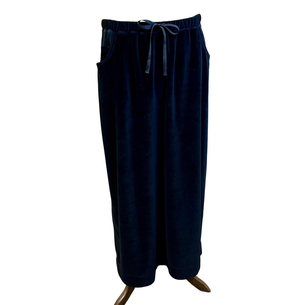 J JILL Black Velvet Velour Maxi Long Skirt Sz L Stretch Drawstring Waist Sporty‎